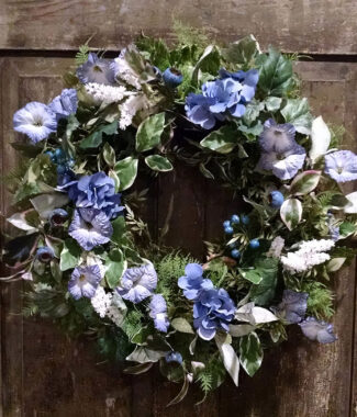 Blue Hydrangea and Petunia Wreath