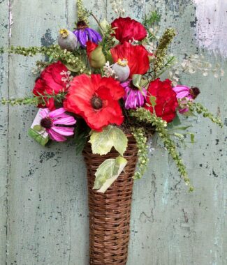Poppy & Coneflowers Wall Basket 22" Tall